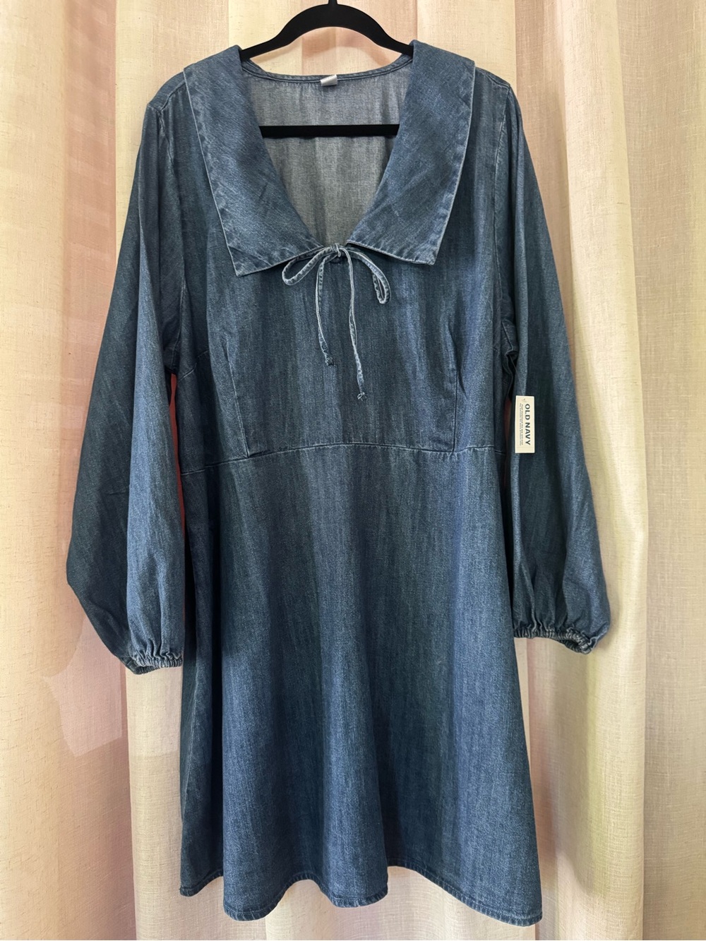 Old Navy Blue Denim Mini Dress with Tie Collar